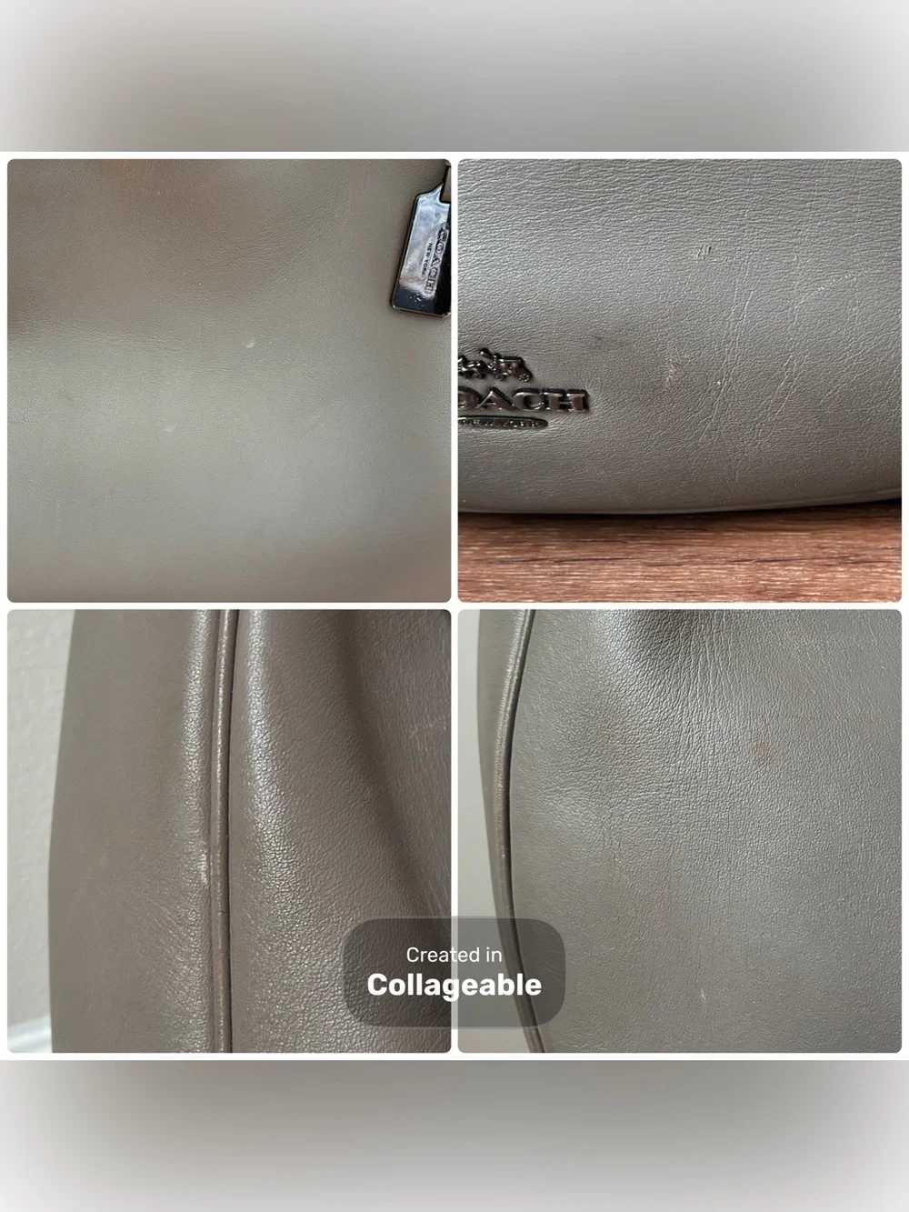 Coach Mae Leather Hobo Shoulder Crossbody Purse, 36026, Grey Birch / Gunmetal
